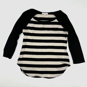 Ella Moss 3/4-Sleeve Striped Knit Top Scoop-Neck Casual Black Cream Size XS